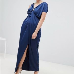 NWT navy satin drape long gown